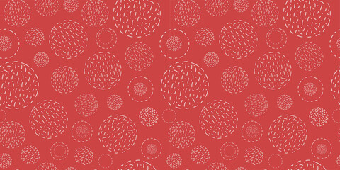 Abstract geometric seamless pattern. Shapes, strokes, spots, circles. Balls of thread. Hobbies, handicrafts. Simple vector texture. Repeating background for wallpaper, packaging, textiles.
