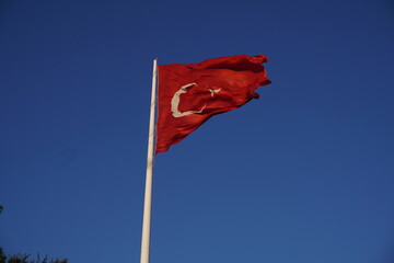 Horizontal Turkish Flag taken close-up.Turkish Flag, national anthem photo.

