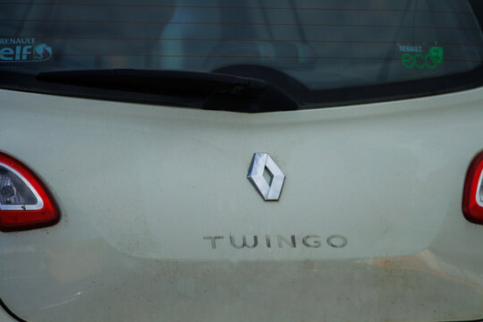 France, 2 July 2024: Rear view of Renault Twingo car with logo.