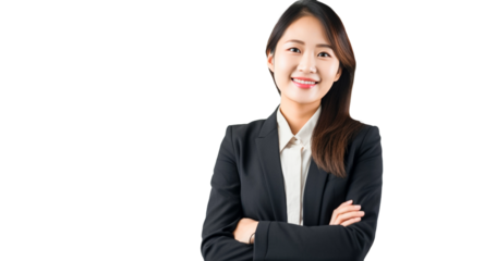 Portrait of asian young businesswoman isolated on transparent background.
