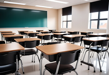 classroom furniture featuring school desks chairs isolated white background