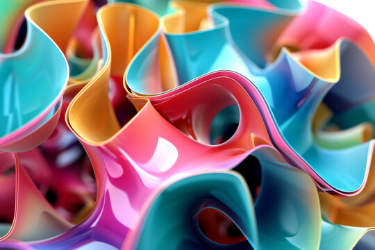 Fototapeta Colorful abstract 3D shapes with a fluid appearance. Generative AI image