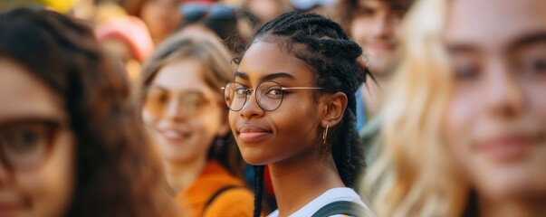 Diverse group of young people facing a bright, hopeful future.