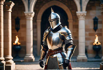 knight armor stands grand castle courtyard video game