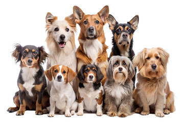 A group of cute dogs of various breeds and sizes, dog show, pets, companions, animal care