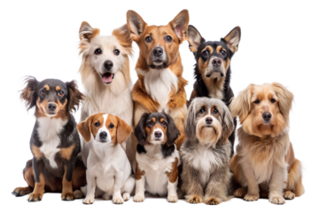 A group of cute dogs of various breeds and sizes, dog show, pets, companions, animal care