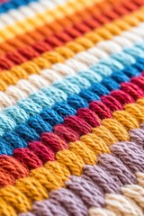 Fototapeta premium Vibrant multicolored yarn stripes showcasing beautiful textures in crafting materials
