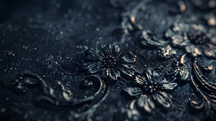 Dark Ornate Embossed Floral Pattern with Sparkling Accents