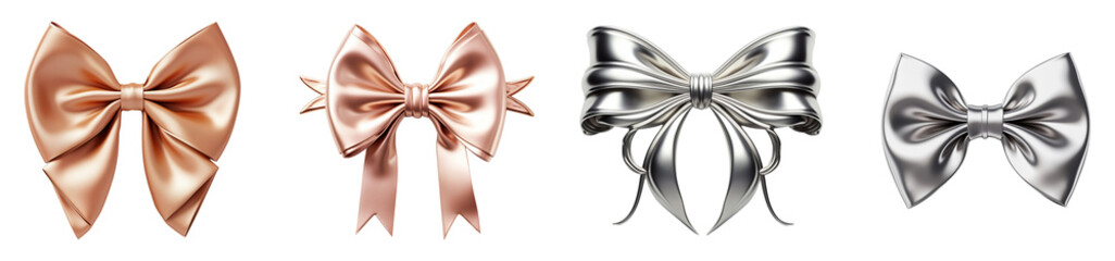 Set of chrome- metallic luxury bows in silver and rose gold finish.