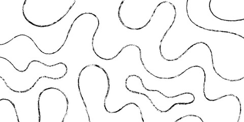 Abstract vector background with crayon wavy lines. Vector illustration of charcoal random chaotic waves. Organic doodle wallpaper with grunge texture