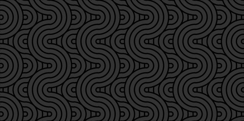 Vector overlapping Pattern Minimal diamond geometric dark black spiral line waves abstract wave line. seamless black tile stripe overlap creative retro circle line fabric pattern background.