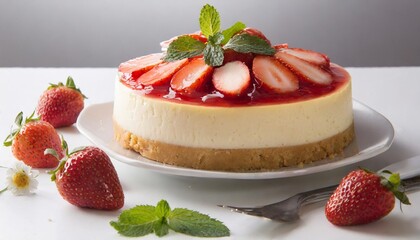 Strawberry cheesecake on white background