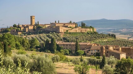 Obraz premium Tuscany Montalcino. View of the Medieval Italian Town on the Hill in Beautiful Tuscany