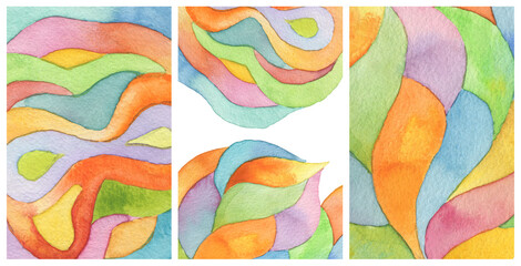Ink watercolor hand drawn geometric stain painting blot. Multi-colored paper texture background....