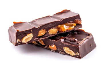 Open Candy Bar. Delicious Chocolate Dessert with Caramel and Peanut, Isolated on White Background