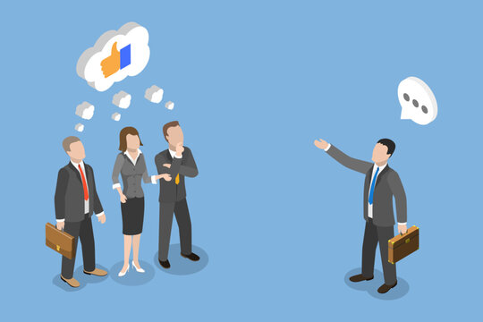 3D Isometric Flat Vector Illustration of Believe In Idea, Persuading People, Influence and Leadership