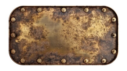 Steampunk Frame. Brass Metal Plate with Empty Sheet Design on White Background