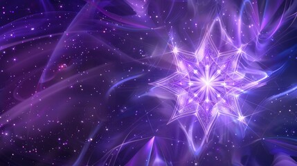 Nine pointed star banner with purple energy background and solfeggio frequencies message space included