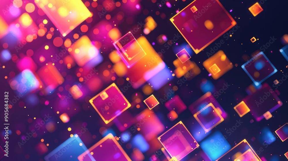 Poster digital design with colorful abstract squares and text space