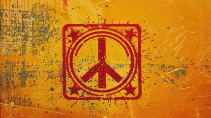 Democrat Stamp. Liberal Politic Symbol in Red Rubber Stamp with Yellow Peace Sign