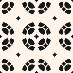 Vector seamless pattern in arabesque style. Black and white ornament with abstract floral geometric shapes, stars, lattice. Elegant simple background. Monochrome texture. Repeat geo design for decor