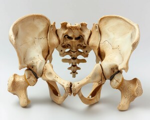 Pelvic Bones and Hip Ligaments Anatomy, Labeled Front View on White Background