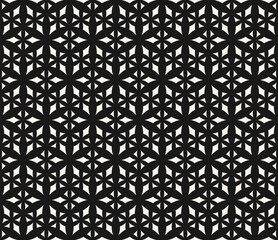 Vector abstract geometric pattern with diamond shapes, rhombuses, triangles, grid. Simple black and white texture. Stylish modern background. Monochrome repeated geo design for embossing, printing