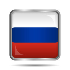 Russian Flag 3D Glossy Vector Illustration, Rectangular or Square Shape, Scalable EPS File. Square Russian flag buttons with elegant silver frame, premium and shiny.