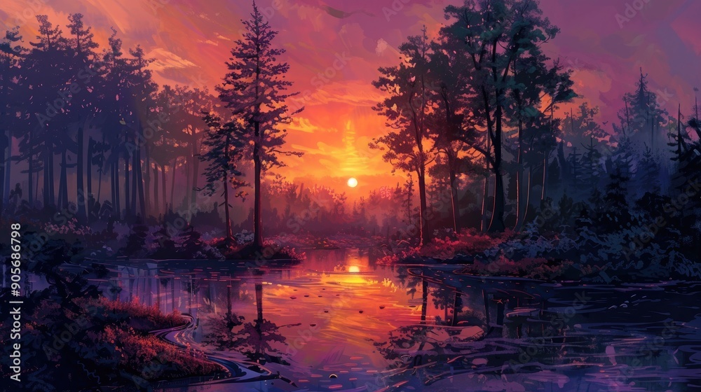 Aufkleber sunset colors in forest setting