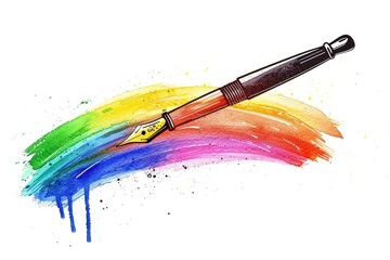 Obraz premium Fountain Cartoon. Rainbow Gradient Line Drawing of Cartoon Fountain Pen