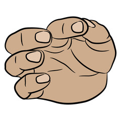 Human hand in pinch gesture. Front view. Cartoon style. Isolated vector illustration.