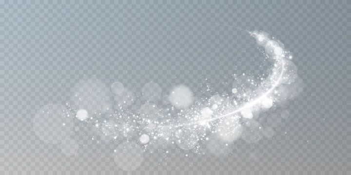 Luminous bokeh, softly shimmering with white light. Light abstract glowing lights. Glowing bokeh effect isolated on light background. Christmas background made of glowing dust.	