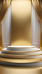 golden podium with drapery and golden curtain