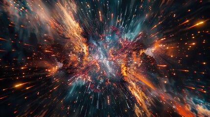 Vibrant fireworks bursting in night sky from below view