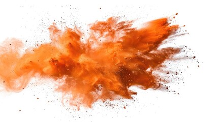 Vibrant orange powder burst on white backdrop