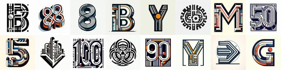 Bauhaus art style Lettering Typeface. AI generated illustration