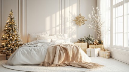 Canvas mockup in modern loft interior and a christmas tree