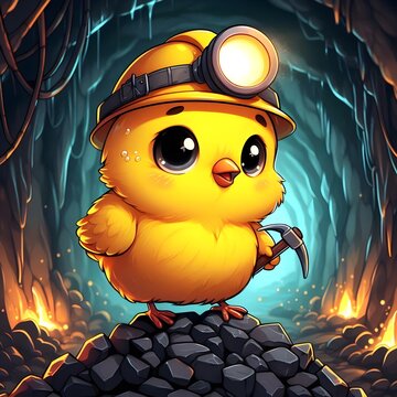 Expression 'a canary in a coal mine', cartoon illustration