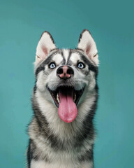 Fototapeta premium close up of a Siberian Husky is standing with its tongue out