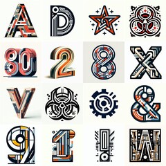Bauhaus art style Lettering Typeface. AI generated illustration