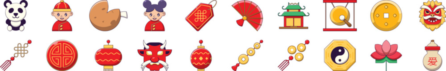 Chinese New Year Cartoon Illustrations for apps, sites, banners for Infographics, Books, Banners