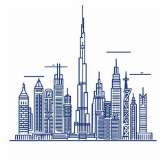 Dubai cityscape outline white background