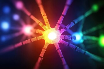 Colorful Neural Network Depicting Brain Activity and Synaptic Connections