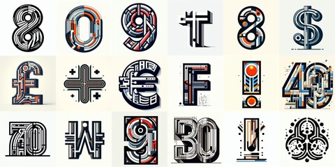 Bauhaus art style Lettering Typeface. AI generated illustration