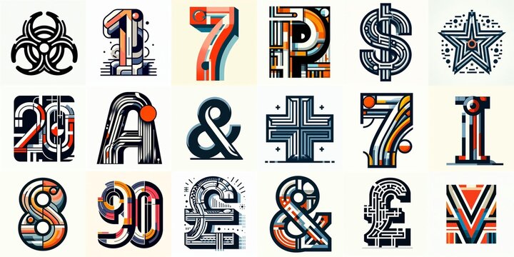 Bauhaus art style Lettering Typeface. AI generated illustration