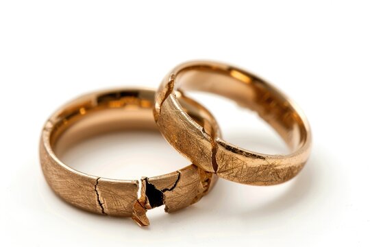 Broken Wedding Ring. Symbol of Breakup and Divorce in Broken Gold Ring