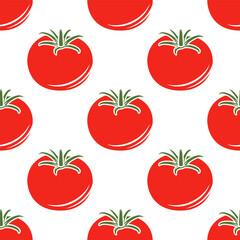Vector Seamless Pattern with Whole Red Tomato on White Background. Fresh Tomato Print for Textile, Paper