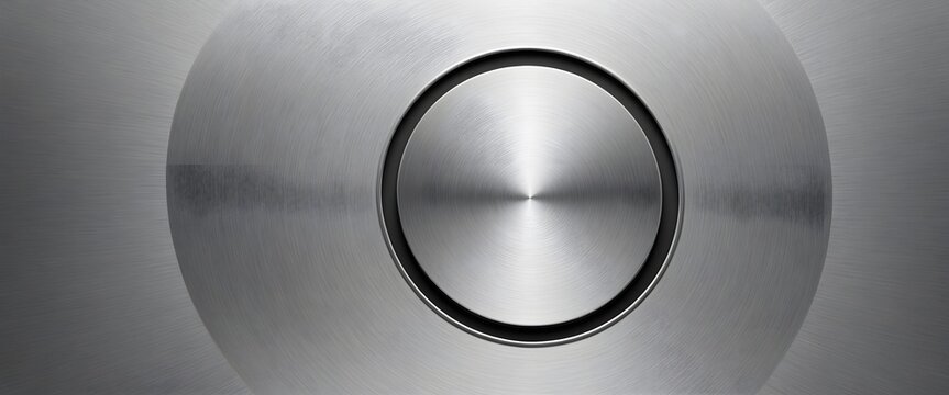 A banner with a sleek, metallic brushed steel background and a large, central circle of matte black for clear text placement. Multiple variations available