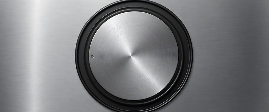 A banner with a sleek, metallic brushed steel background and a large, central circle of matte black for clear text placement. Multiple variations available