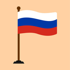 Mini Russian flag flying with a flagpole. Editable and scalable vector illustration eps file, suitable for icons, banners, badges, symbols, and other design needs.